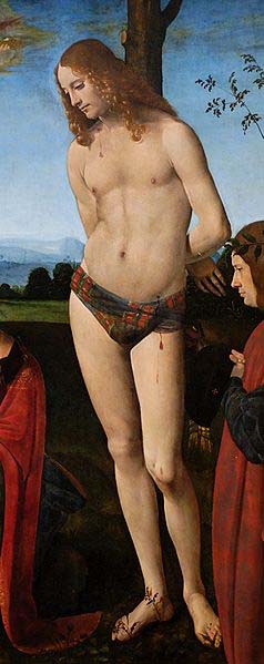 St. Sebastian, detail from a Madona with Child, St. Sebastian, St. John the Baptist and two donors